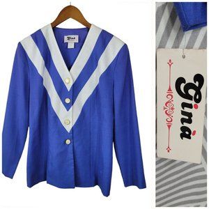 Vintage 80s NEW Jacket Size 8 light weight blue Stripe Blue Pearl Button